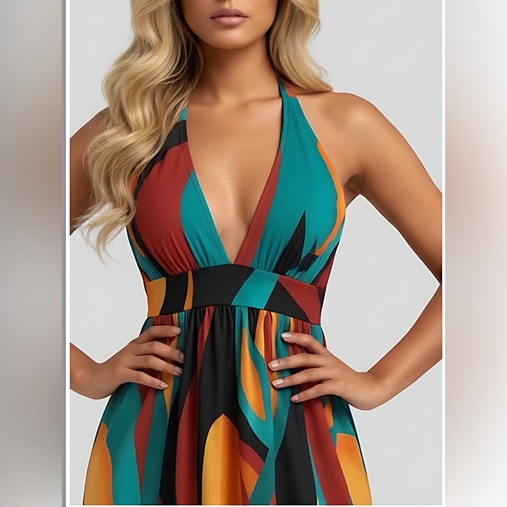 Boho Grahpic Print Cami Double Split Thigh Maxi Dress - Picture 2 of 9